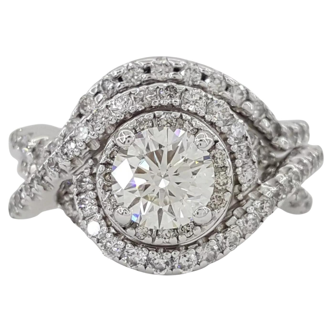 Round Brilliant Cut Diamond Double Halo 1.47 ct 14k White Gold Ring