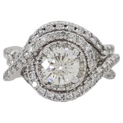 Round Brilliant Cut Diamond Double Halo 1.47 ct 14k White Gold Ring