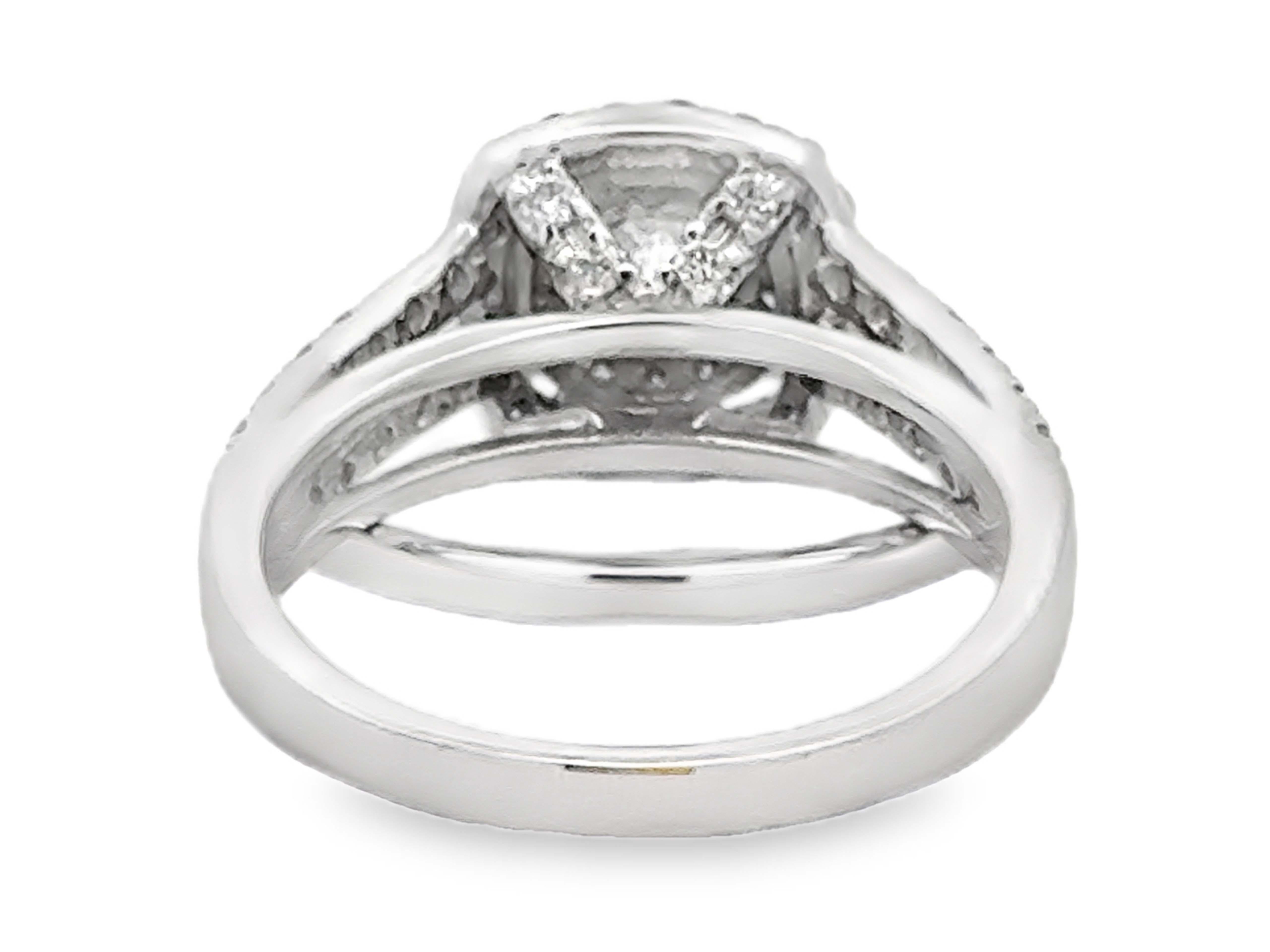 Round Brilliant Cut Diamond Double Halo Engagement Ring and Matching Band 14K For Sale 3