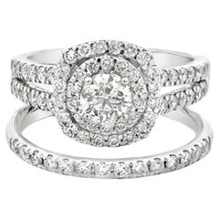 Bague de fiançailles double halo en diamants ronds taillés en brillant et bracelet assorti 14K