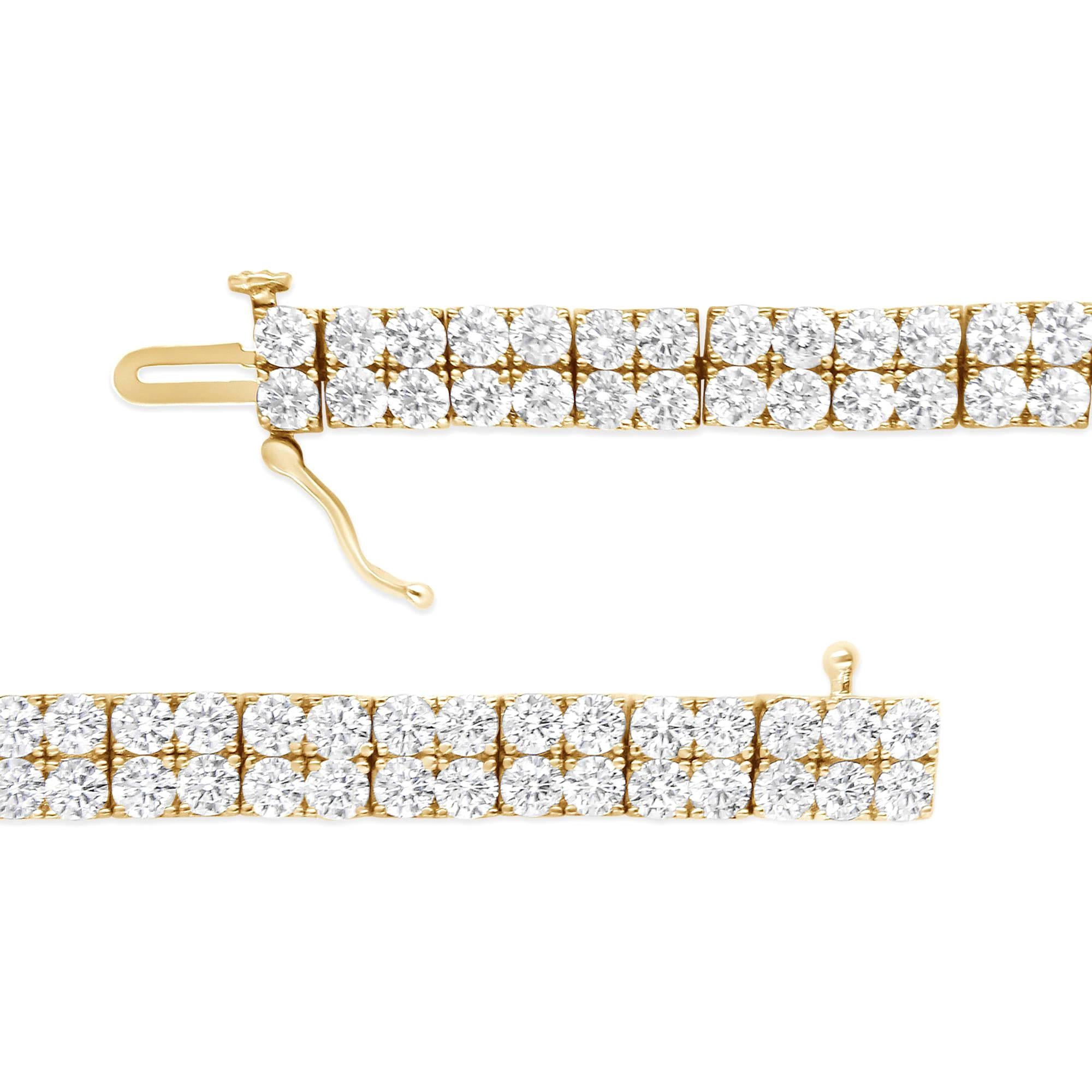 Diamant-Doppel-Tennisarmband mit rundem Brillantschliff 10 Karat 14K Gelbgold (Rundschliff) im Angebot