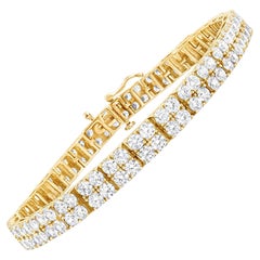 Diamant-Doppel-Tennisarmband mit rundem Brillantschliff 10 Karat 14K Gelbgold