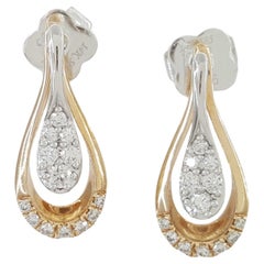 Boucles d'oreilles pendantes en or rose 14k avec diamants à taille ronde et brillante