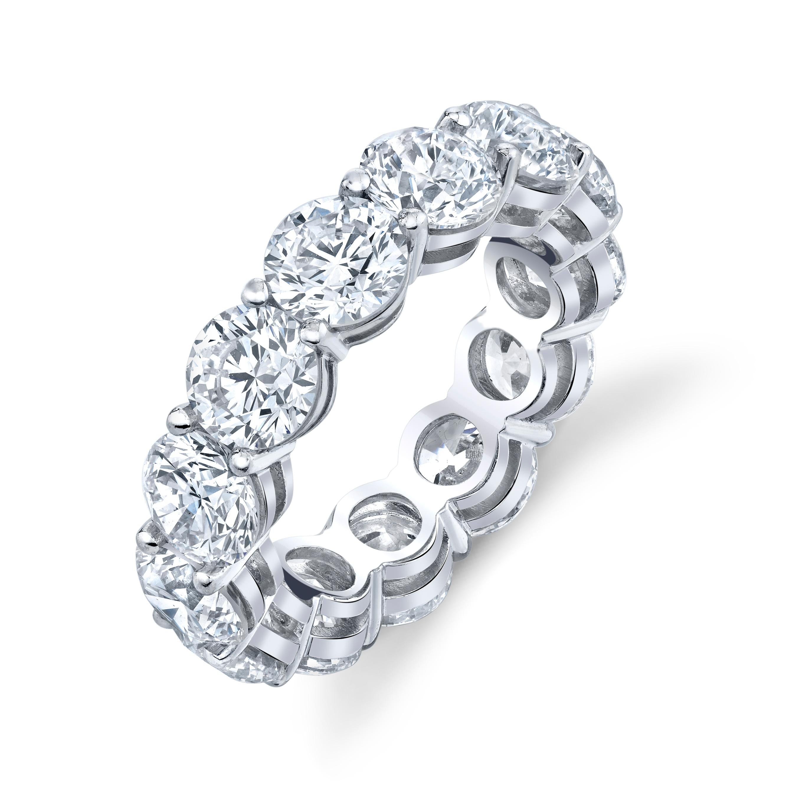 13 Round Brilliant Cut Diamonds set in platinum eternity band ring
Approximate weight per stone 0.70-0.71 ct
 9.20 carats total weight
Approximate Color H - I  Clarity VS - SI
Ring size 6.5