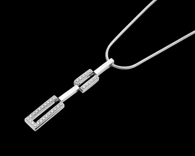 Diamond Necklace Art Deco Style Geometric Design, 18K White Gold For