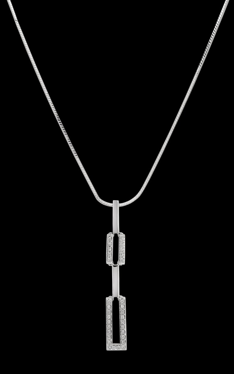Diamond Necklace Art Deco Style Geometric Design, 18K White Gold For