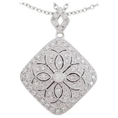 Round Brilliant Cut Diamond Flower Locket Pendant / Necklace 17" in 18K White
