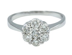 Round Brilliant Cut Diamond Flower Motif Cluster Ring in 18 Karat White Gold