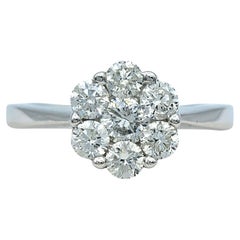 Bague à motif de fleur en or blanc 18 carats, diamants ronds taillés en brillant