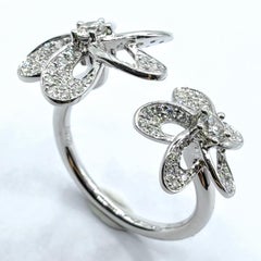 Round Brilliant Cut Diamond Flower Motif Open Ring in 18K White Gold