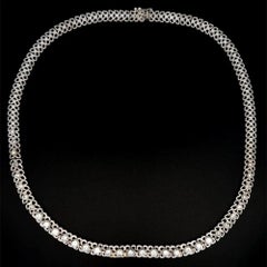Round Brilliant Cut Diamond Graduated Riviera Gold Vintage Statement Necklace