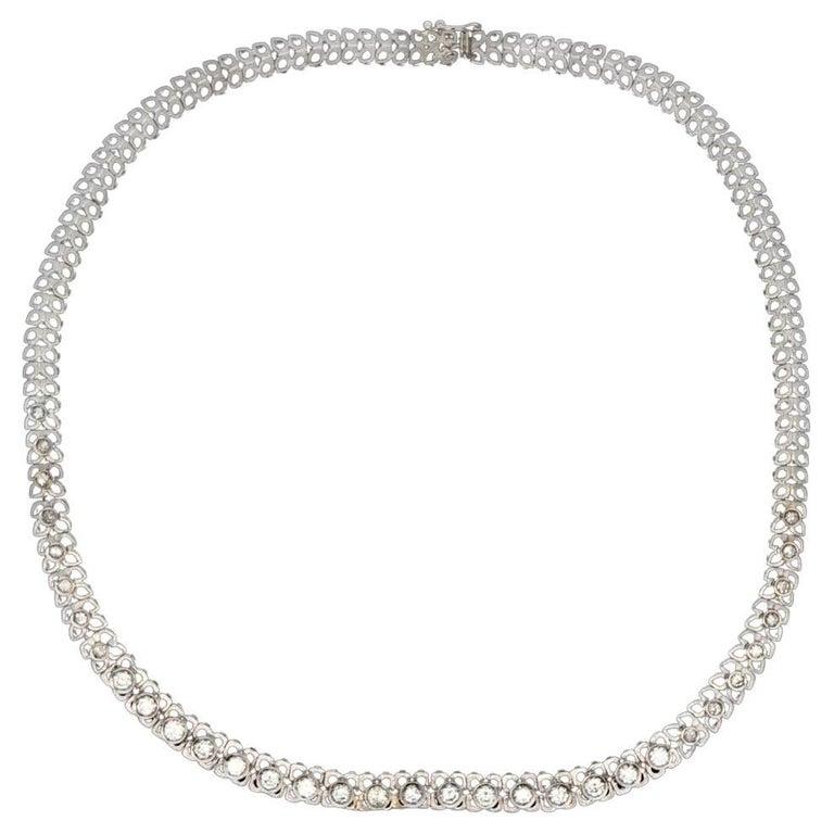 Round Brilliant Cut Diamond Graduated Riviera Gold Vintage Statement Necklace (Rundschliff) im Angebot
