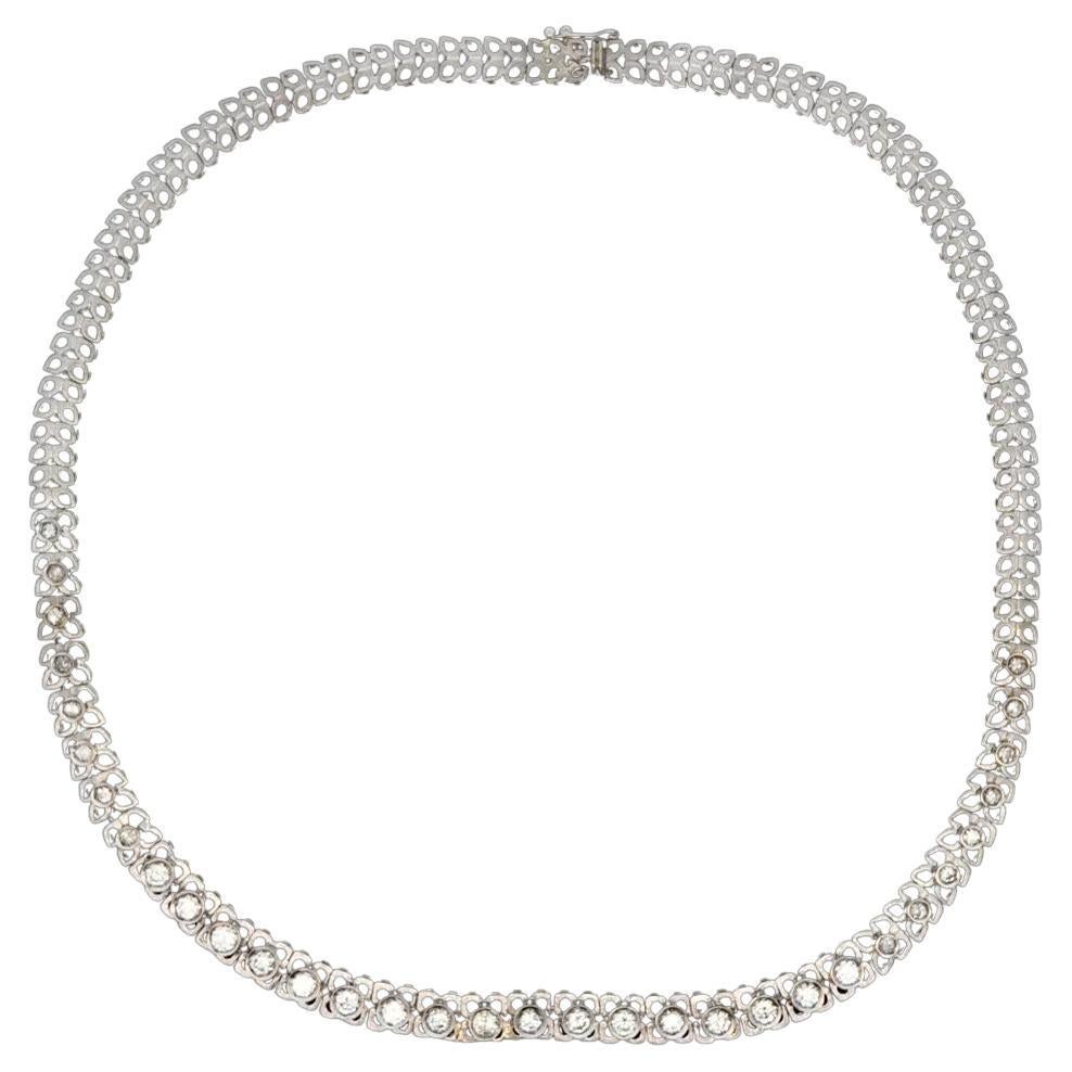 Round Brilliant Cut Diamond Graduated Riviera Gold Vintage Statement Necklace