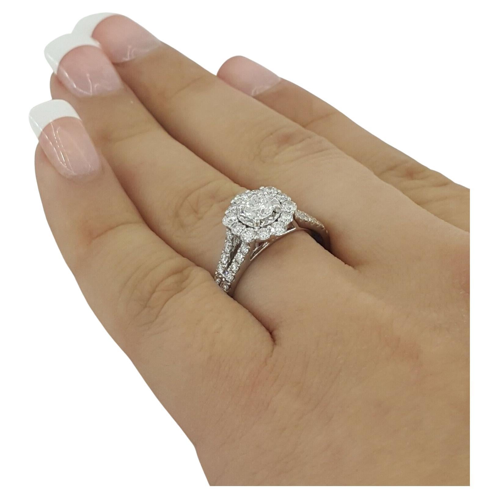 Round Brilliant Cut Diamond Halo Split Shank Engagement Ring


