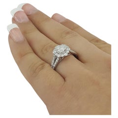 Round Brilliant Cut Diamond Halo Split Shank Engagement Ring F Color