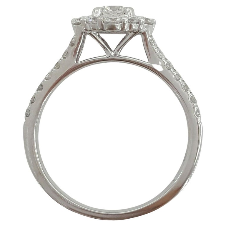 Round Cut Round Brilliant Cut Diamond Halo Split Shank Engagement Ring F Color For Sale