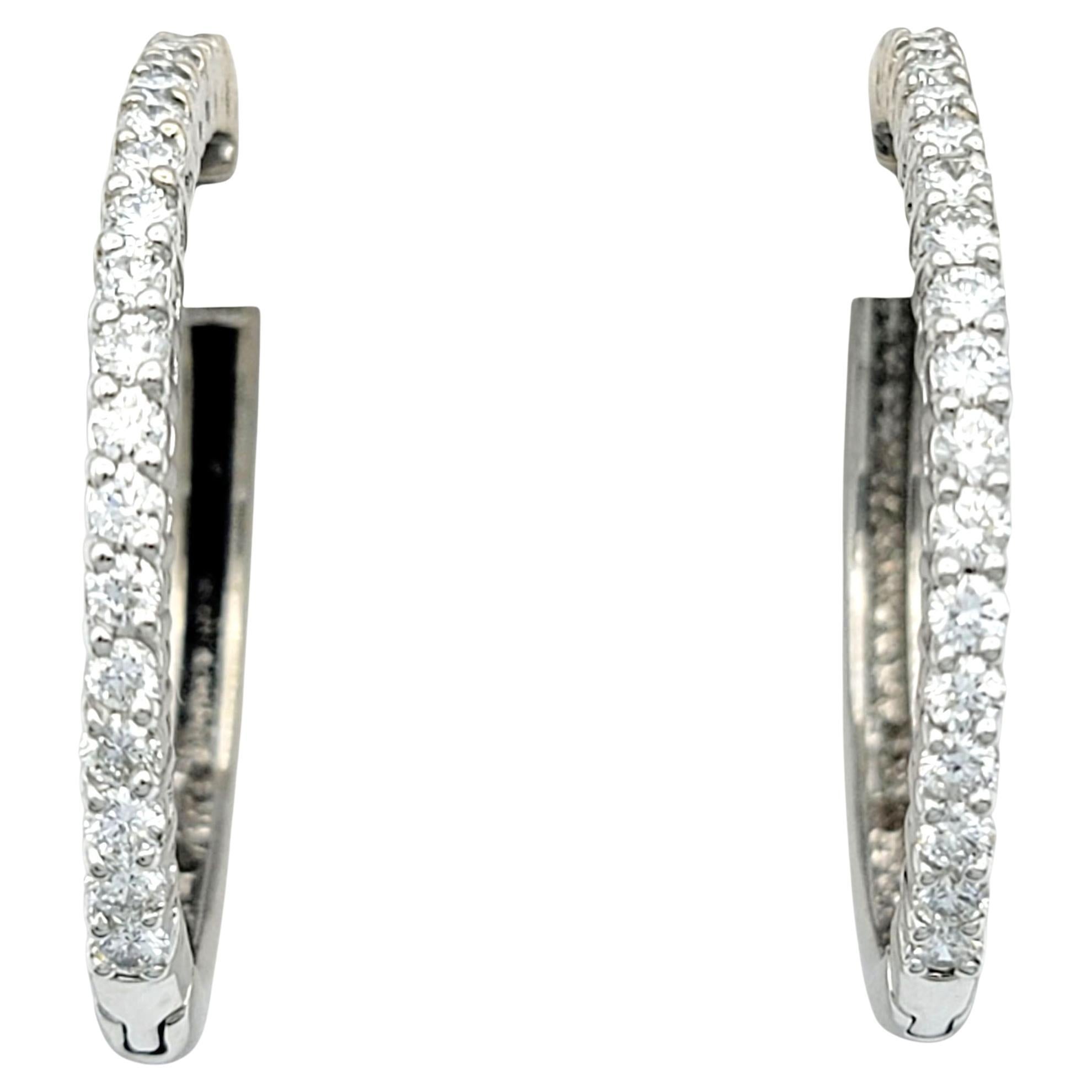 Contemporary Round Brilliant Cut Diamond Hinged Hoop Earrings in Polished 18 Karat White Gold For Sale