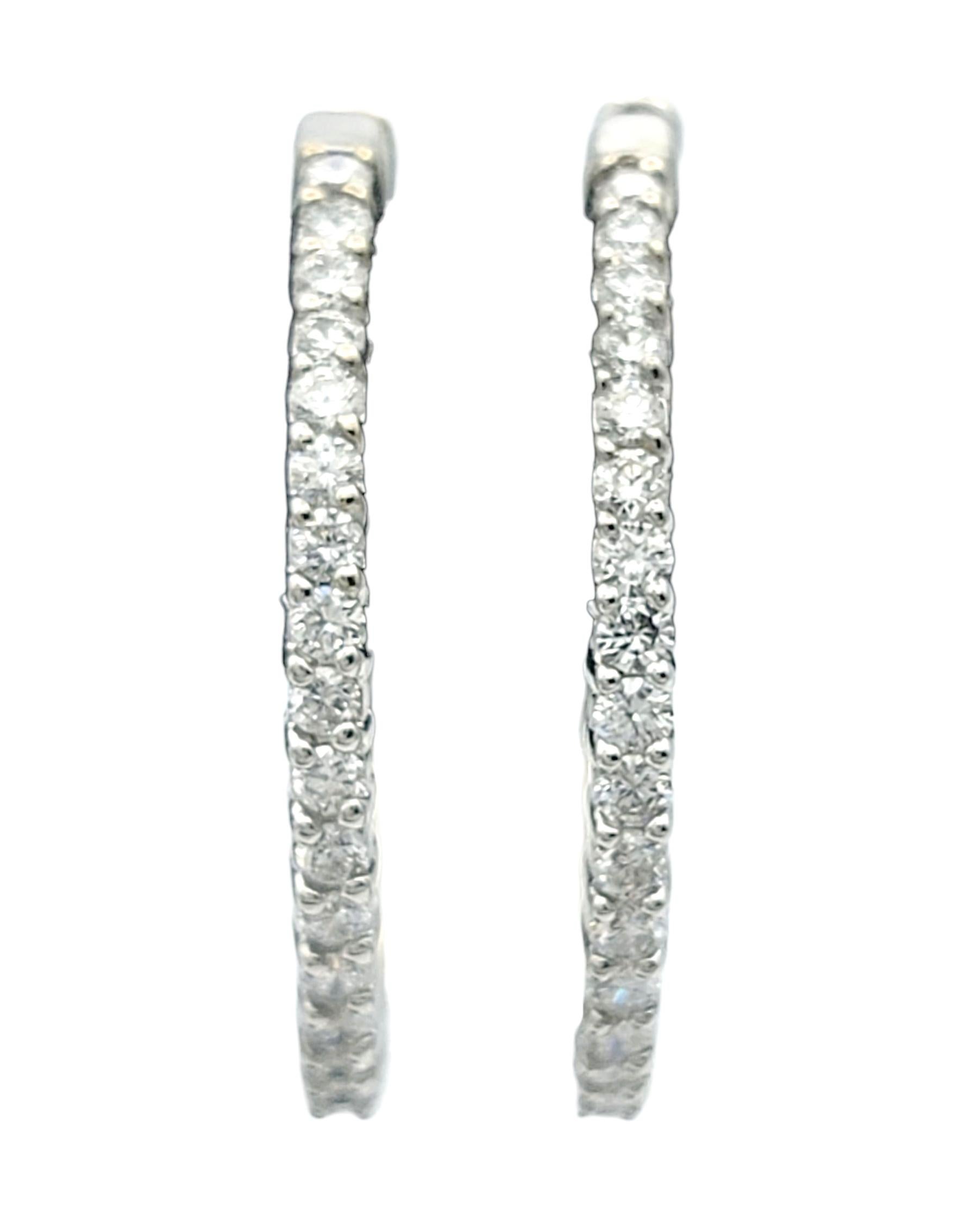 Round Brilliant Cut Diamond Hinged Hoop Earrings in Polished 18 Karat White Gold In Good Condition For Sale In Scottsdale, AZ