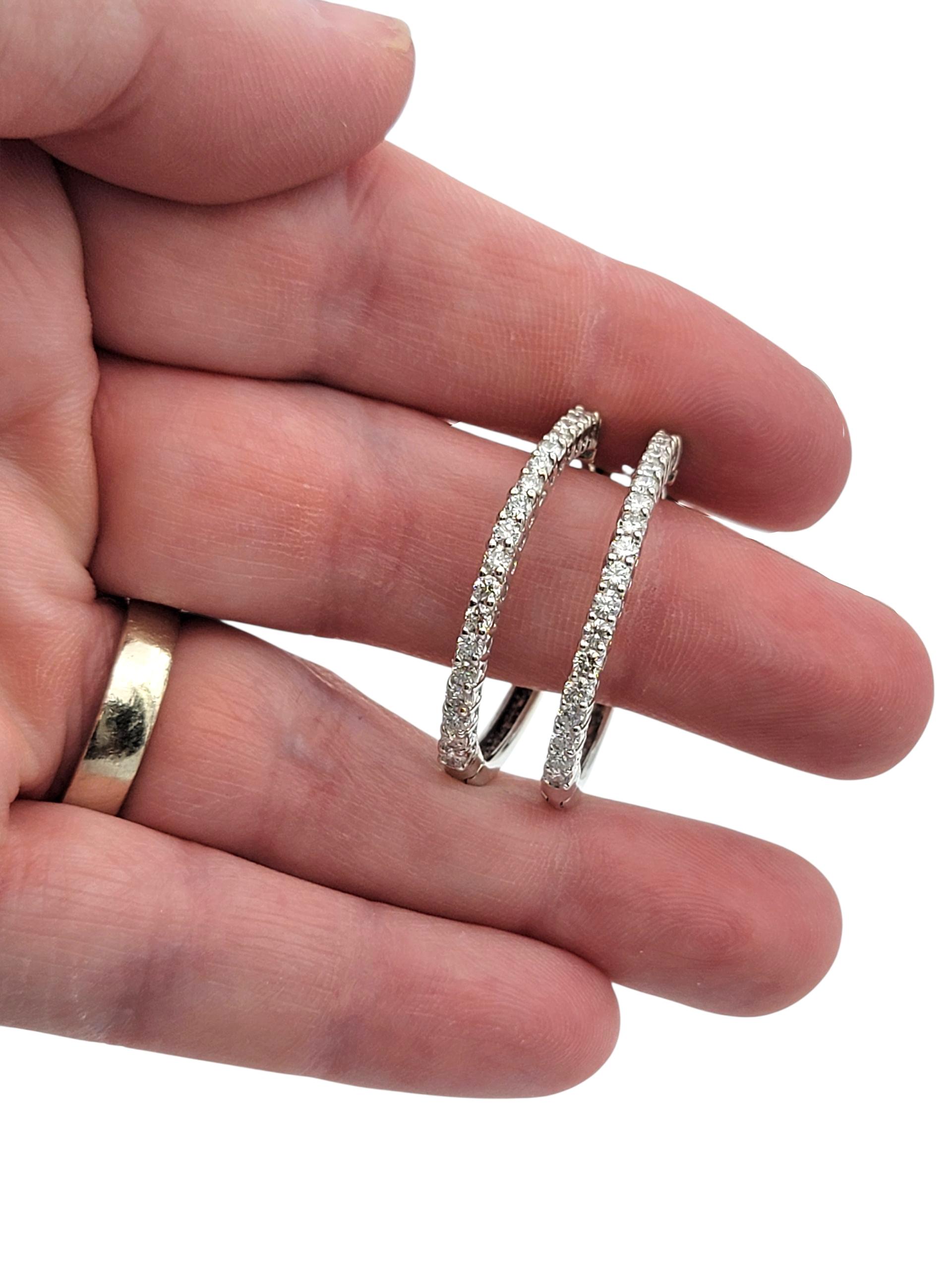 Round Brilliant Cut Diamond Hinged Hoop Earrings in Polished 18 Karat White Gold For Sale 3