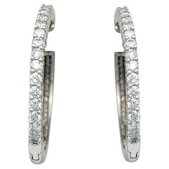 Round Brilliant Cut Diamond Hinged Hoop Earrings in Polished 18 Karat White Gold