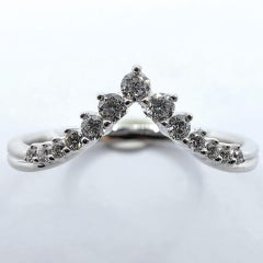 Round Brilliant Cut Diamond Lined Chevron Band Stackable Ring in 18K White Gold