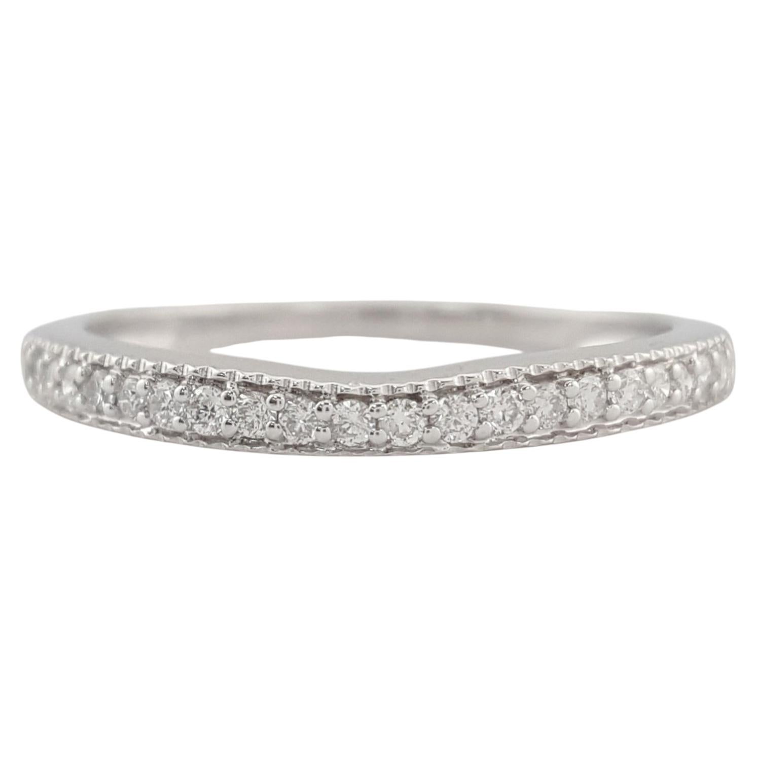 Round Brilliant Cut Diamond Milgrain 14k White Gold Wedding Band For Sale