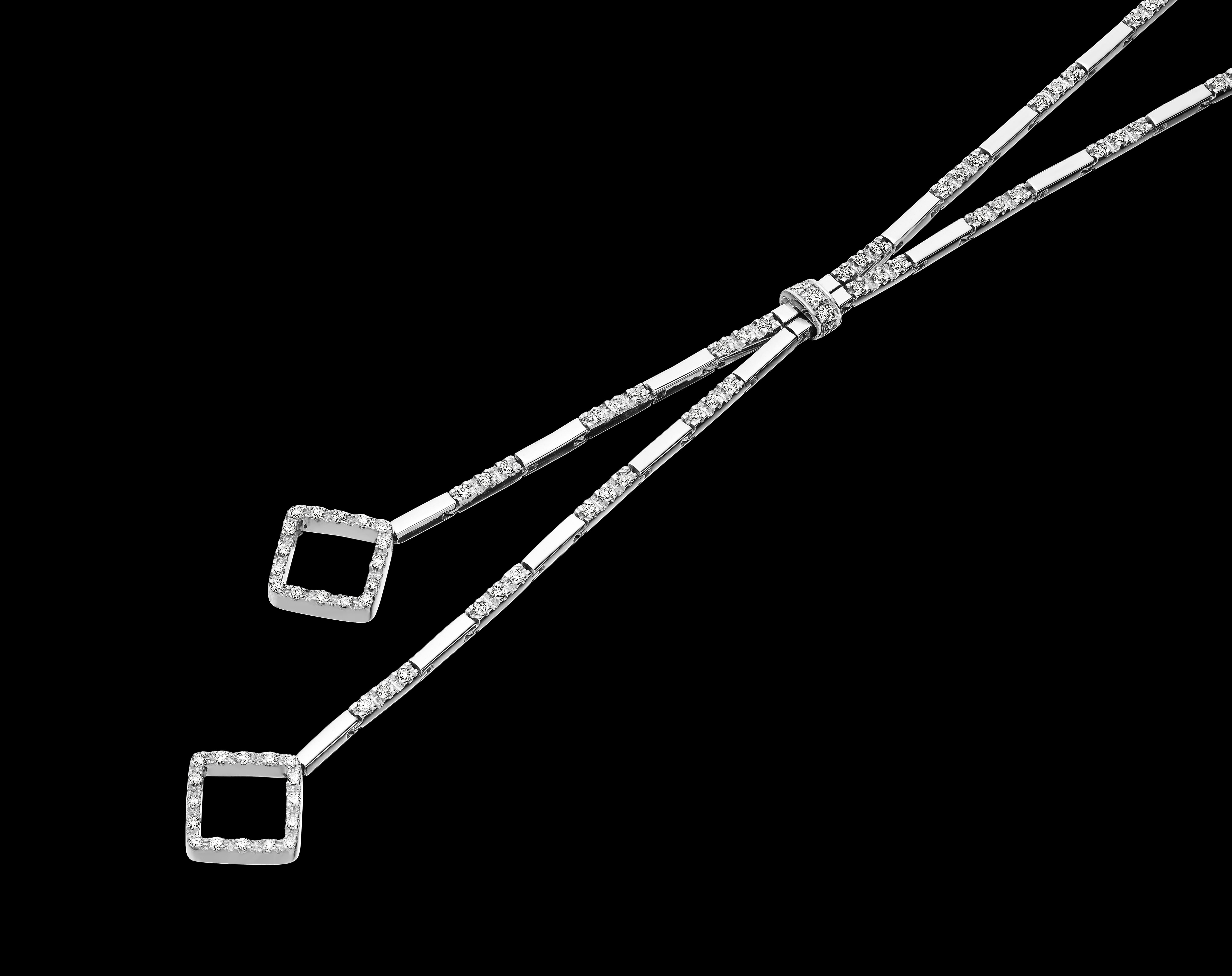 Diamond Drop Necklace, Art Deco Style Geometry Flexible Links in 18K White Gold  For Sale 2