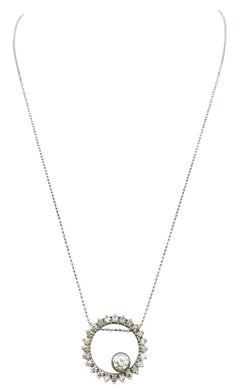 Round Brilliant Cut Diamond Open Circle Pendant Necklace in 14 Karat White Gold