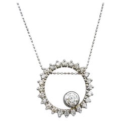 Round Brilliant Cut Diamond Open Circle Pendant Necklace in 14 Karat White Gold