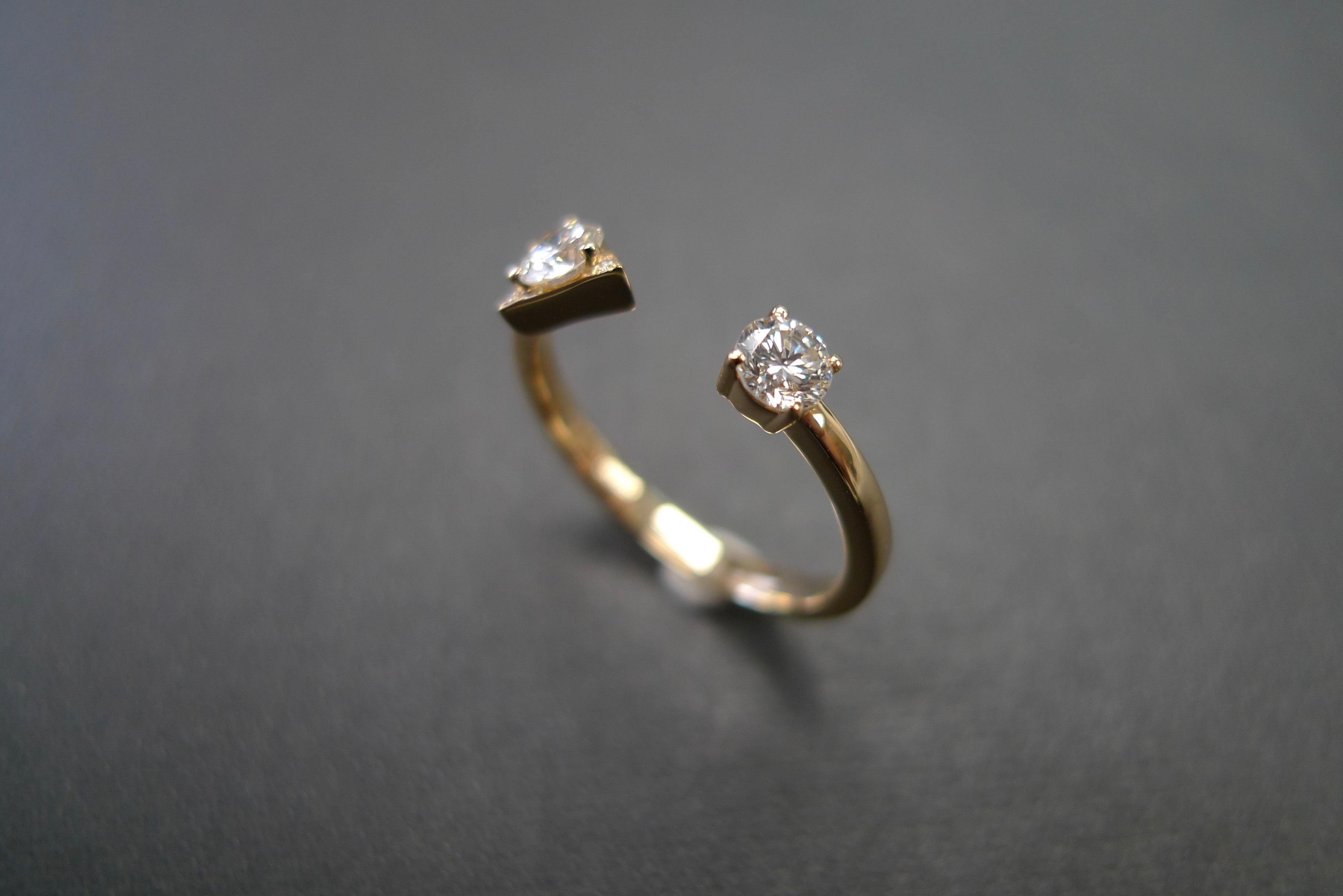 For Sale:  Round Brilliant Cut Diamond Open Engagement Mixed Cuff Minimalist Ring 2