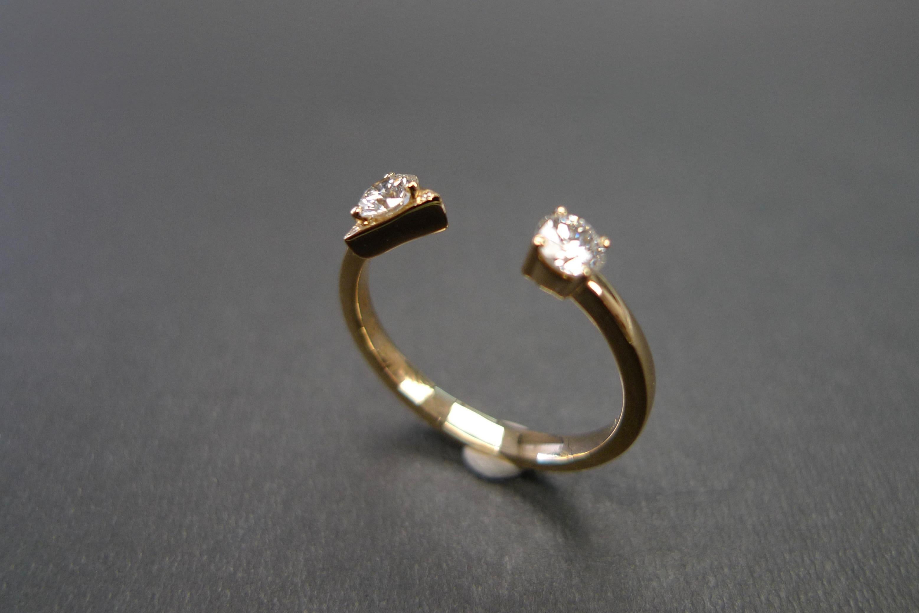 For Sale:  Round Brilliant Cut Diamond Open Engagement Mixed Cuff Minimalist Ring 7
