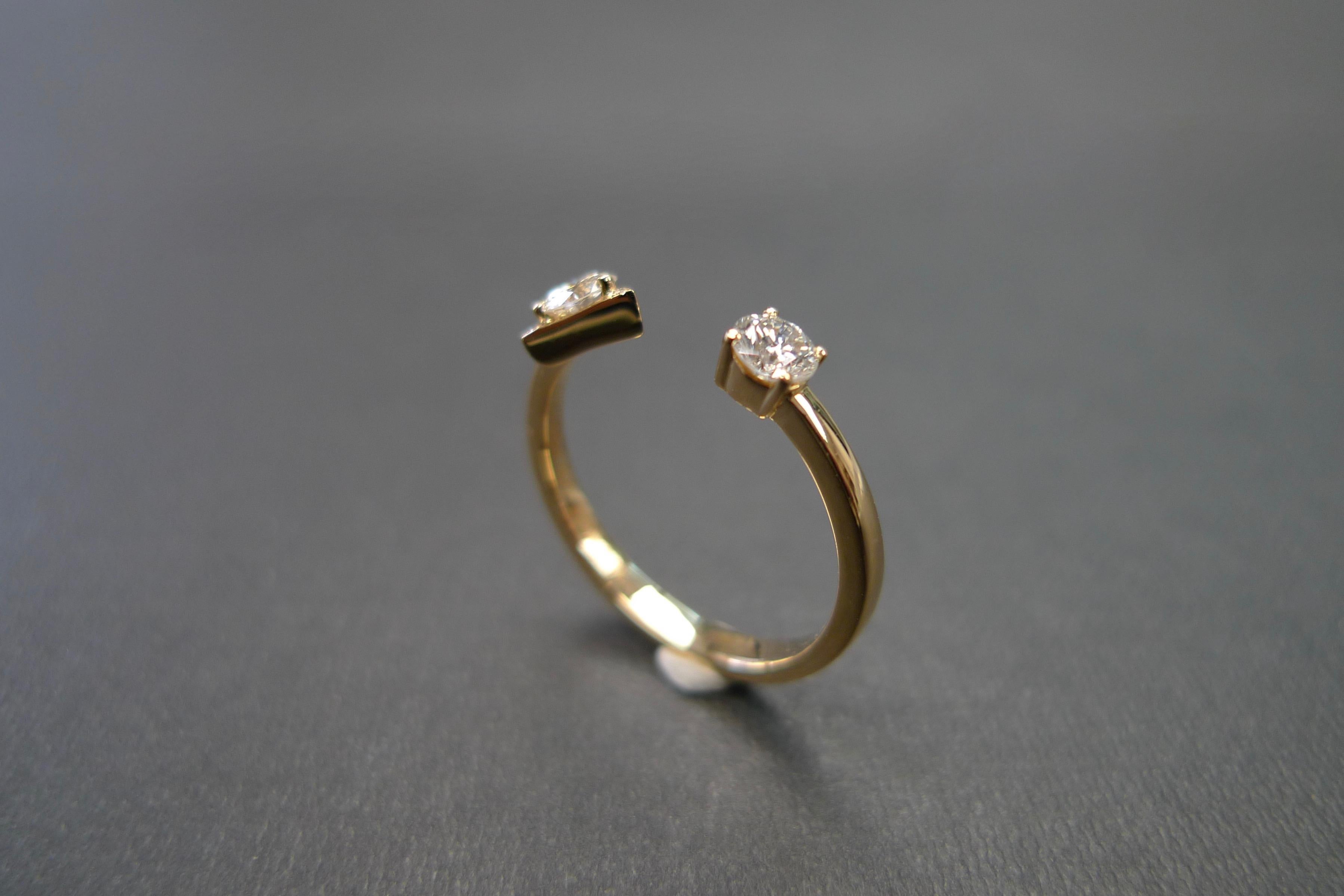 For Sale:  Round Brilliant Cut Diamond Open Engagement Mixed Cuff Minimalist Ring 8
