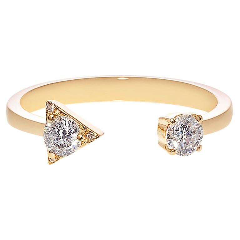 Runder Brillantschliff Diamant Offener Verlobungsring mit gemischter Manschette Minimalistischer Ring