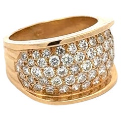 Round Brilliant Cut Diamond Pave 18 Karat Yellow Gold Wide Modern Band Ring