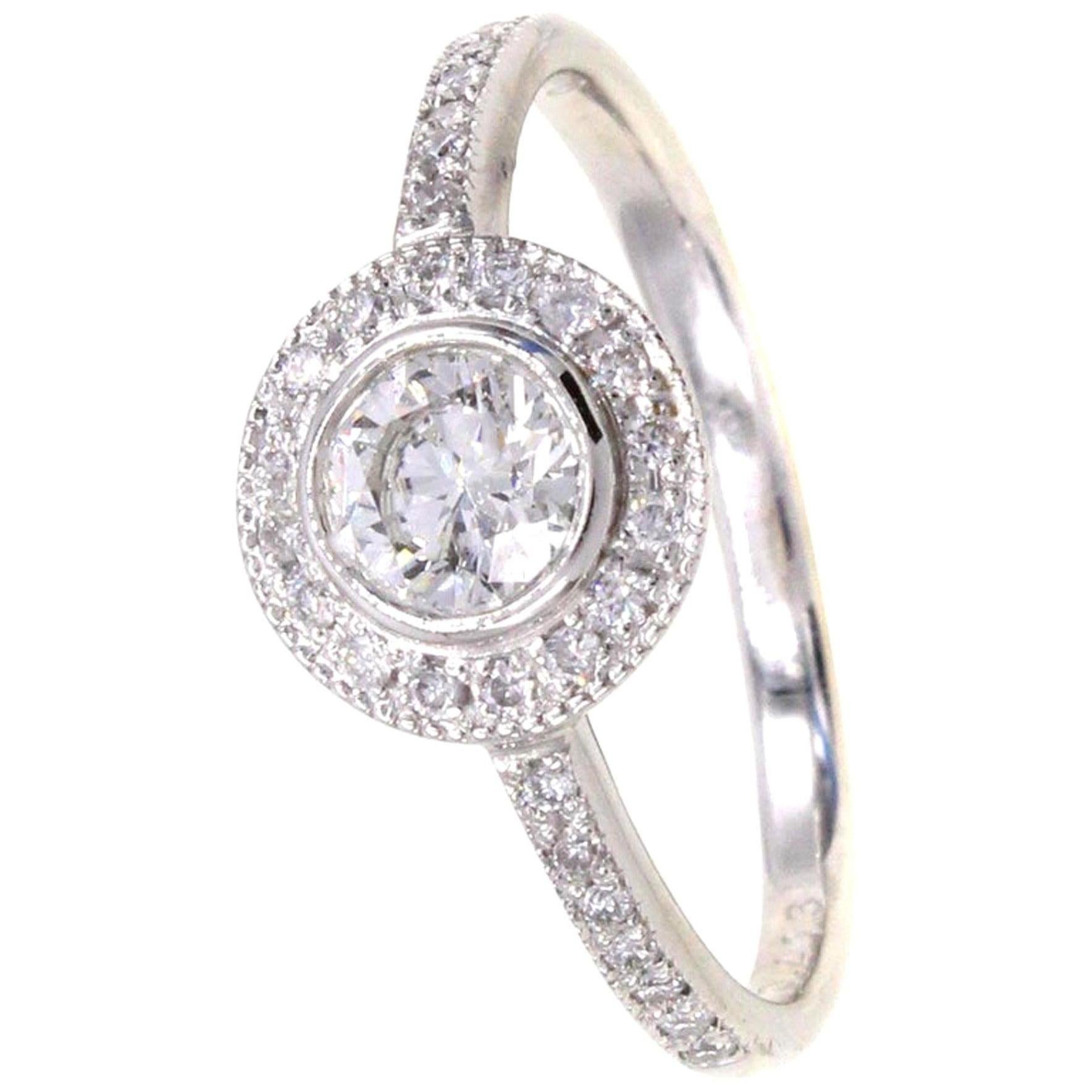 Women's or Men's Round Brilliant Cut Diamond Platinum Halo Engagement Ring For Sale