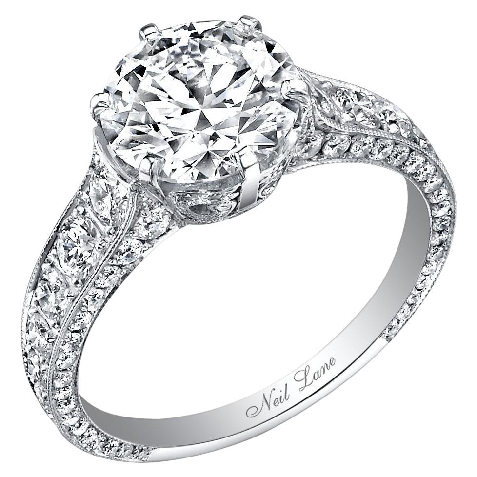 Neil Lane Couture Round Brilliant-Cut Diamond, Platinum Ring For Sale