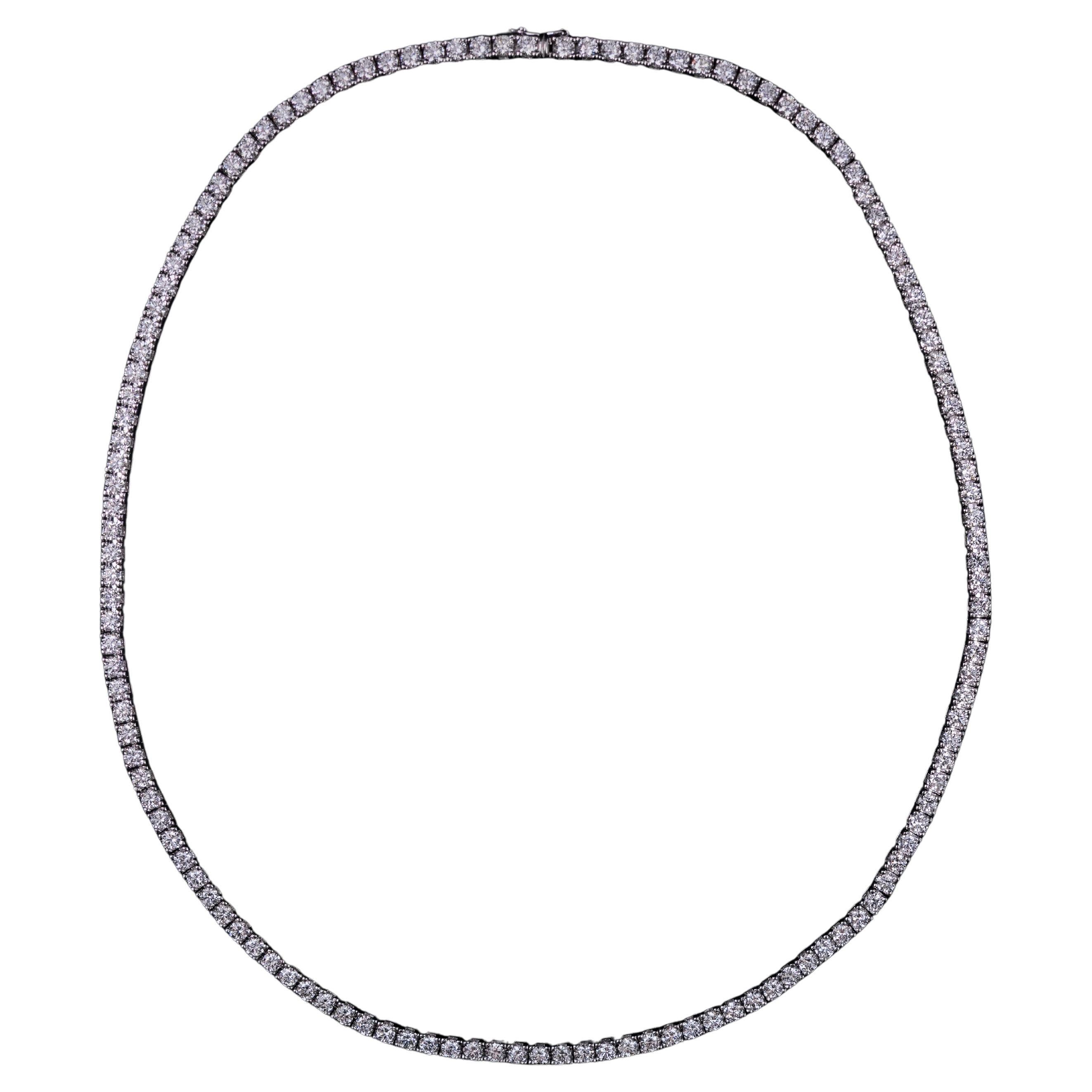 Round Brilliant Cut Diamond Riviere Necklace 18K White Gold Contemporary