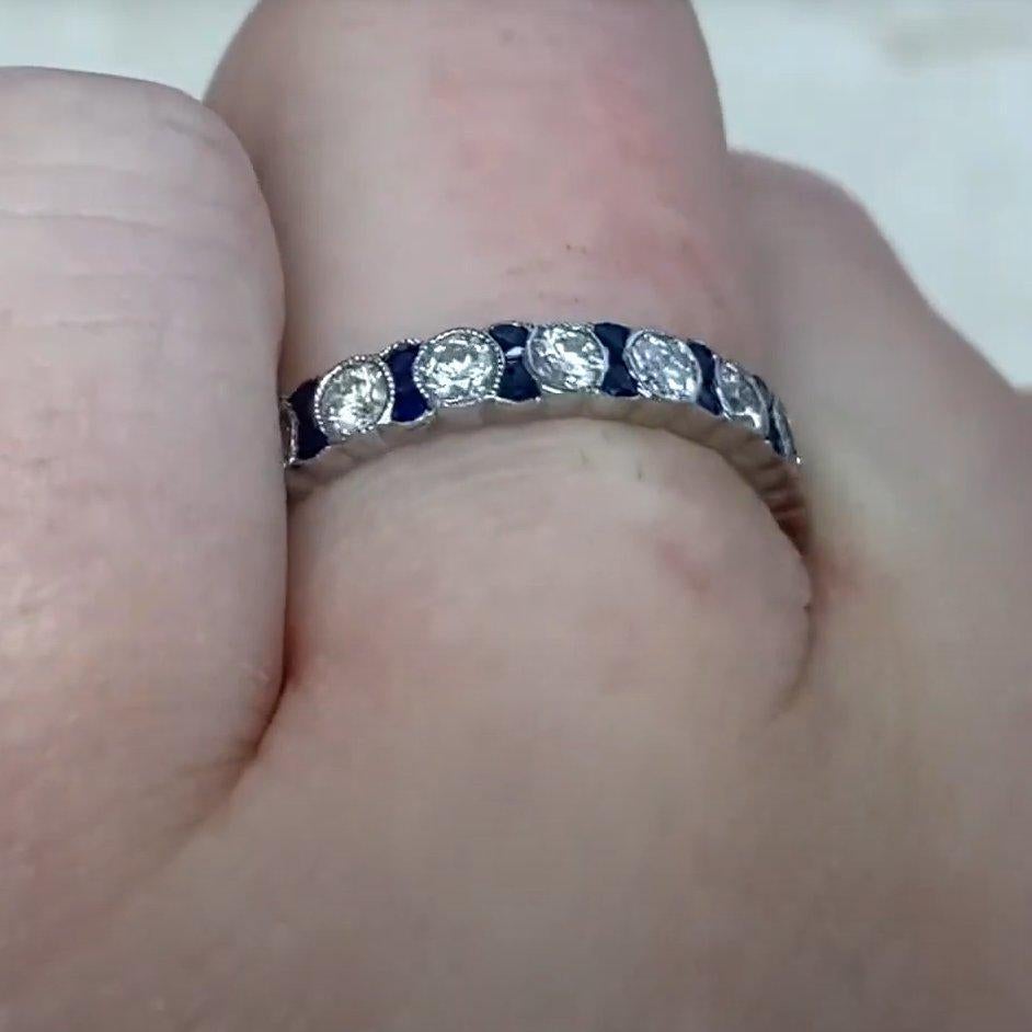 Taille brillant Bandeau diamant et saphir à taille ronde et brillante (environ 1 carat), platine en vente