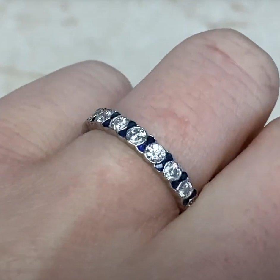 Bandeau diamant et saphir à taille ronde et brillante (environ 1 carat), platine Pour femmes en vente