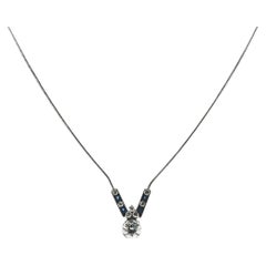 Round Brilliant-Cut Diamond Sapphire Pendant 14 Karat White Gold Necklace