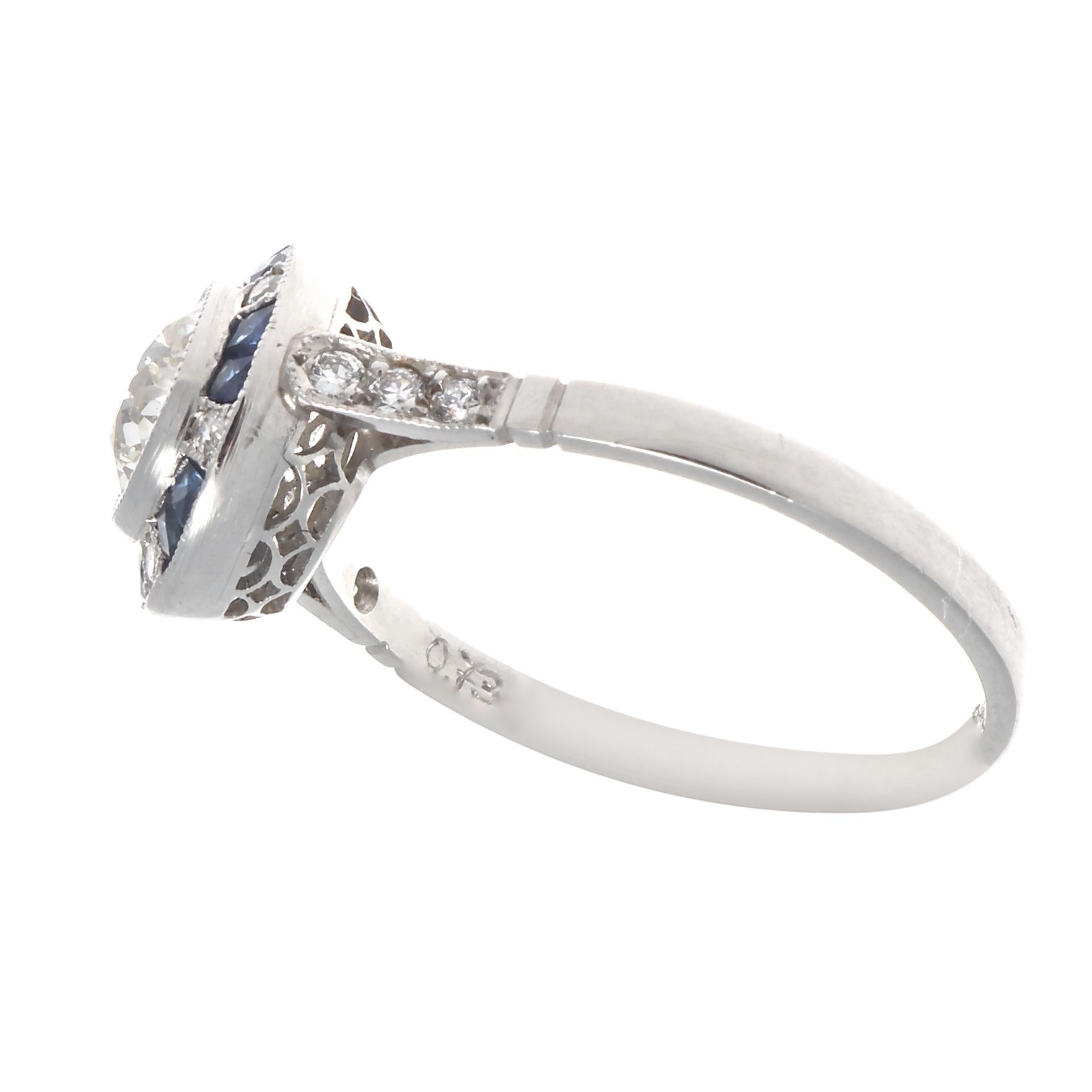 Modern Round Brilliant Cut Diamond Sapphire Platinum Engagement Ring
