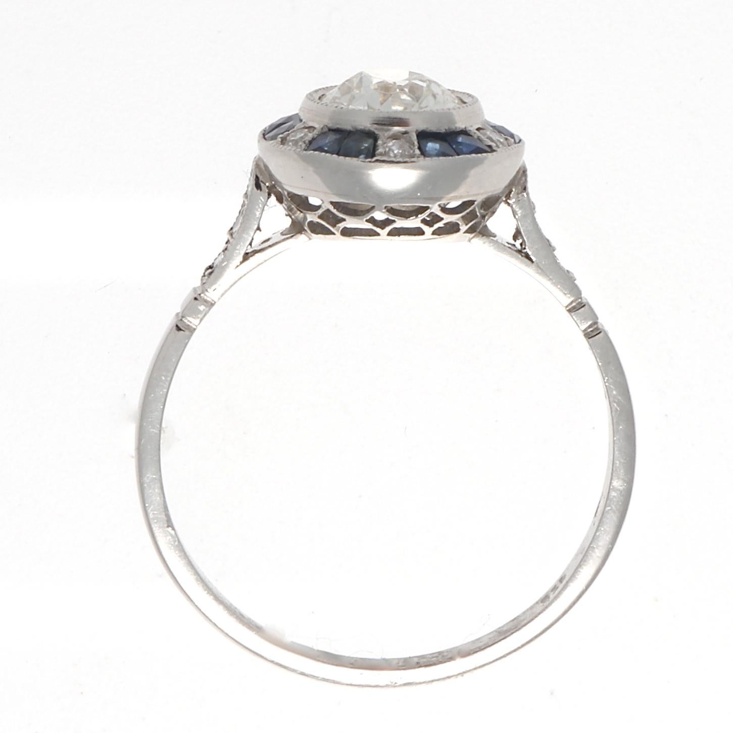 Round Cut Round Brilliant Cut Diamond Sapphire Platinum Engagement Ring
