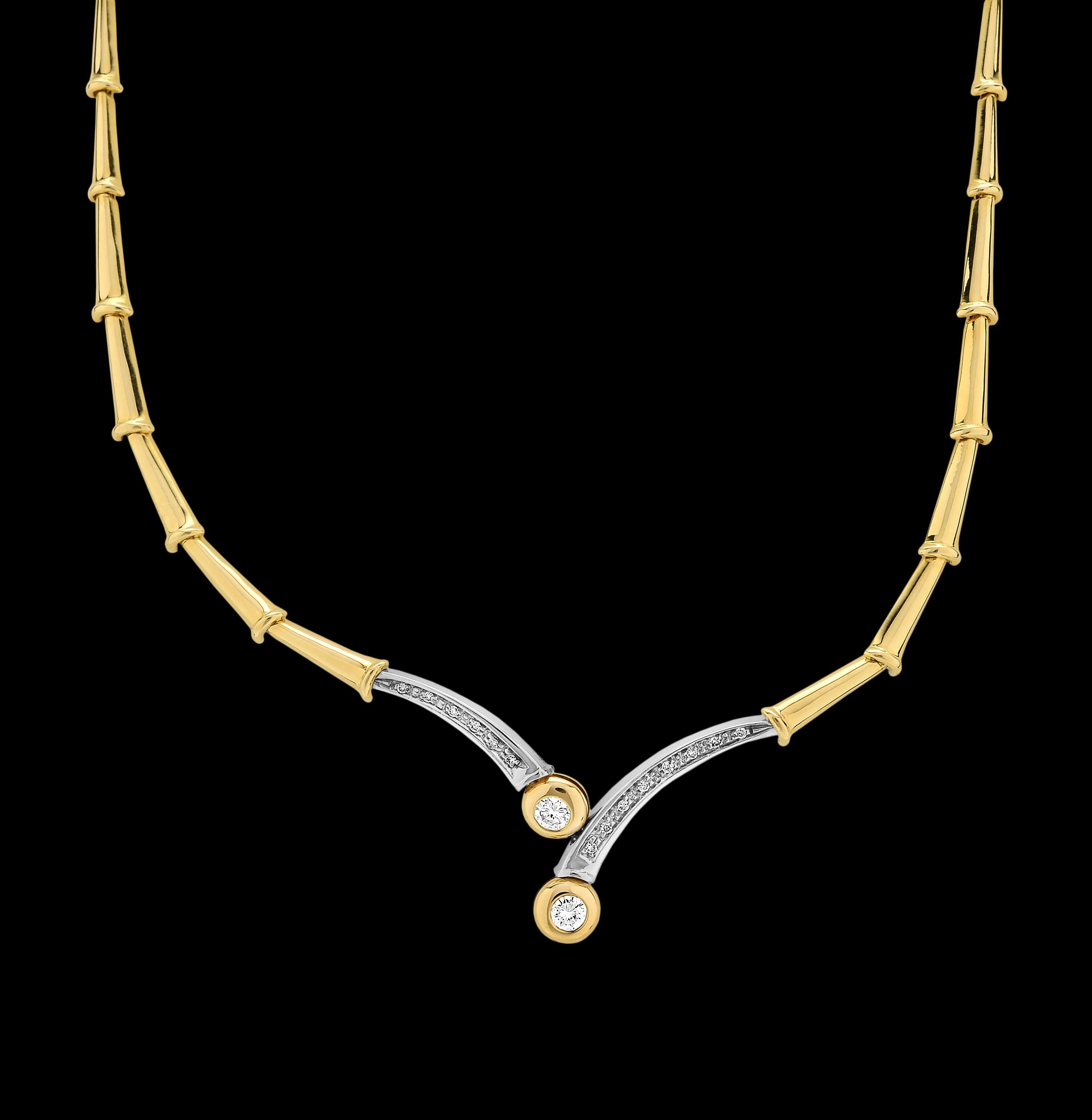 Diamond Necklace/Headpiece, in Bimetal 18K Gold Flexible Bamboo Links For Sale 2