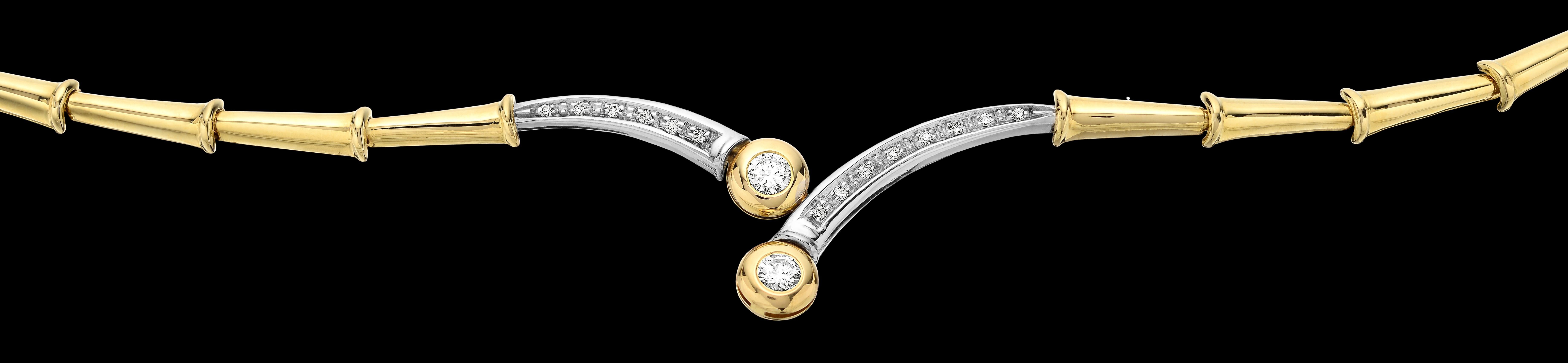 Diamant-Halskette/Anhänger, in Bimetal 18K Gold Flexible Bambusglieder im Angebot 3