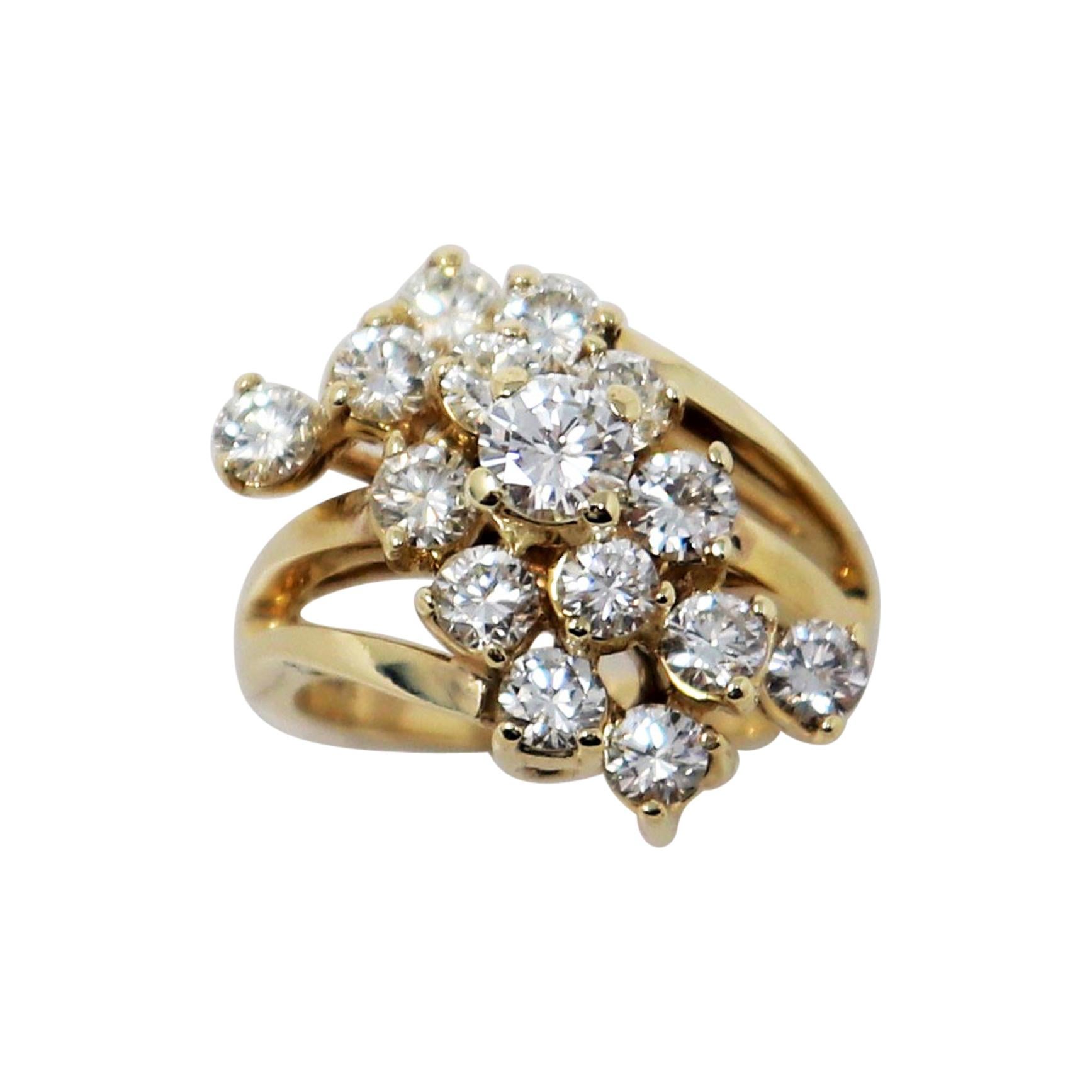 Round Brilliant Cut Diamond Spray Cocktail Ring 2.50 Carat in 14 Karat Gold For Sale