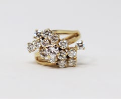 Round Brilliant Cut Diamond Spray Cocktail Ring 2.50 Carat in 14 Karat Gold