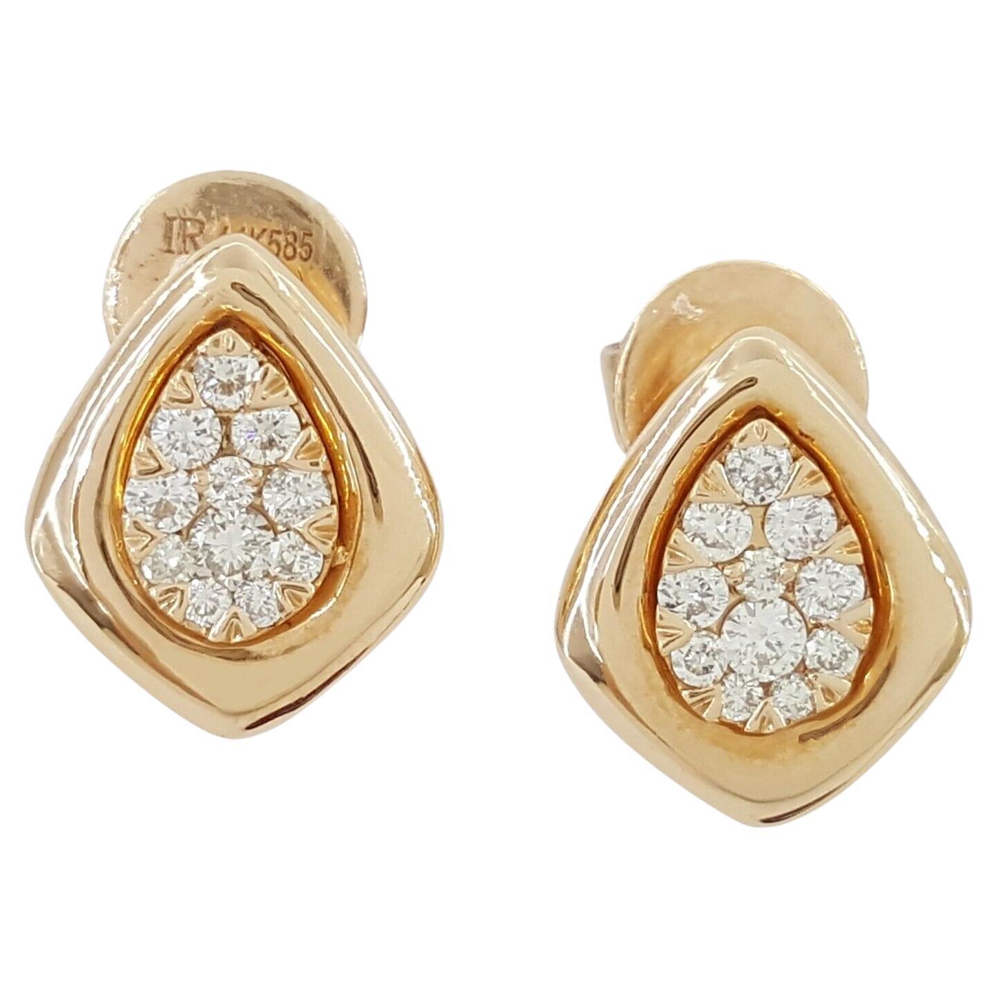 Baguette Cut Round Brilliant Cut Diamond Stud Earrings in 14k Rose Gold For Sale