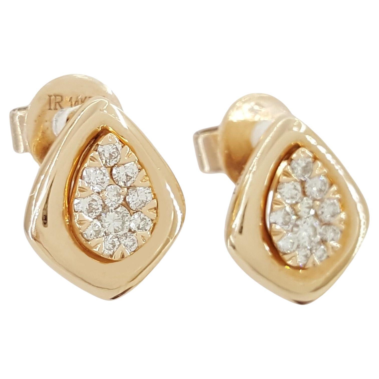 Boucles d'oreilles en or rose 14k avec diamants ronds taillés en brillant