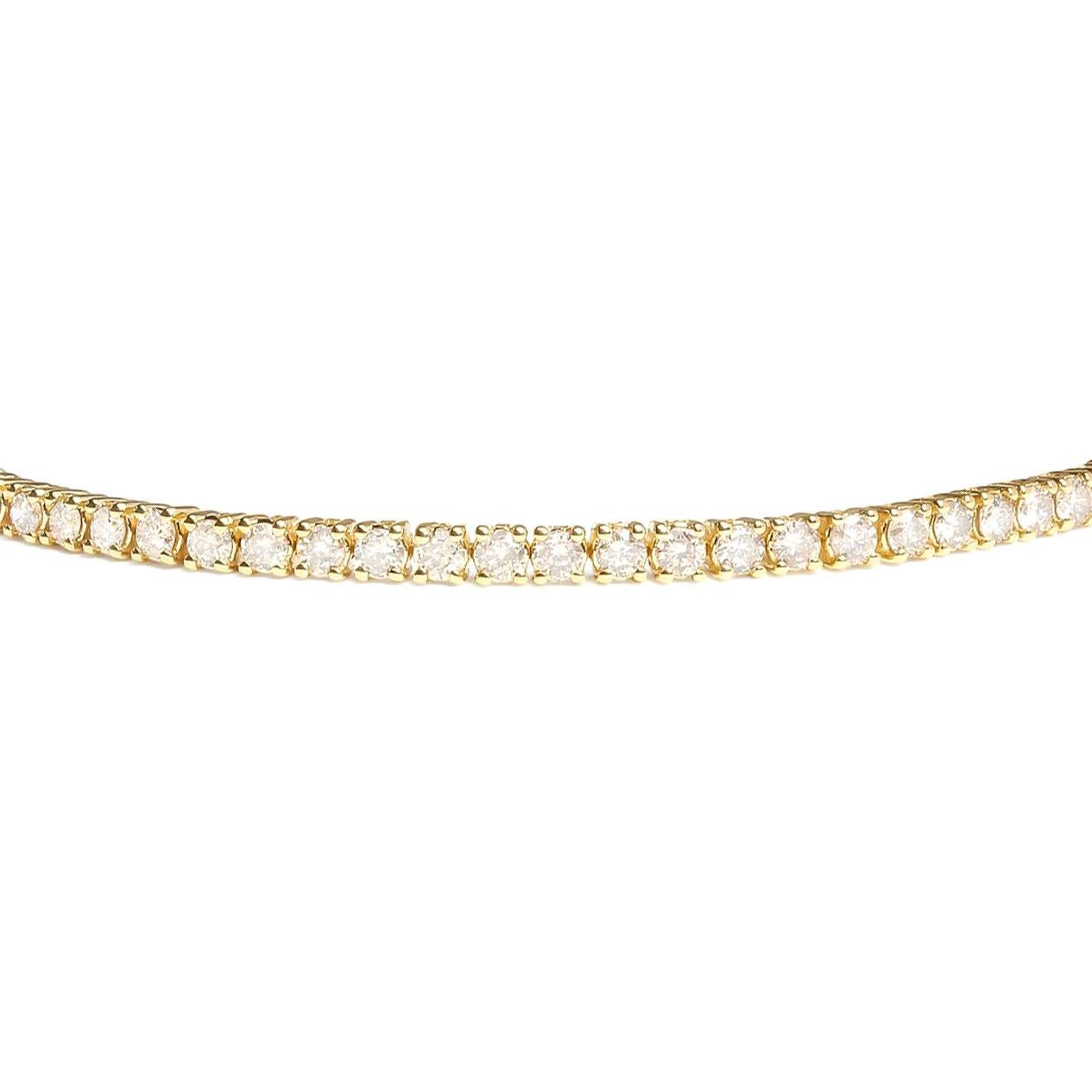 Contemporary Round Brilliant Cut Diamond Tennis Bracelet 3.25 Carats 14K Yellow Gold For Sale
