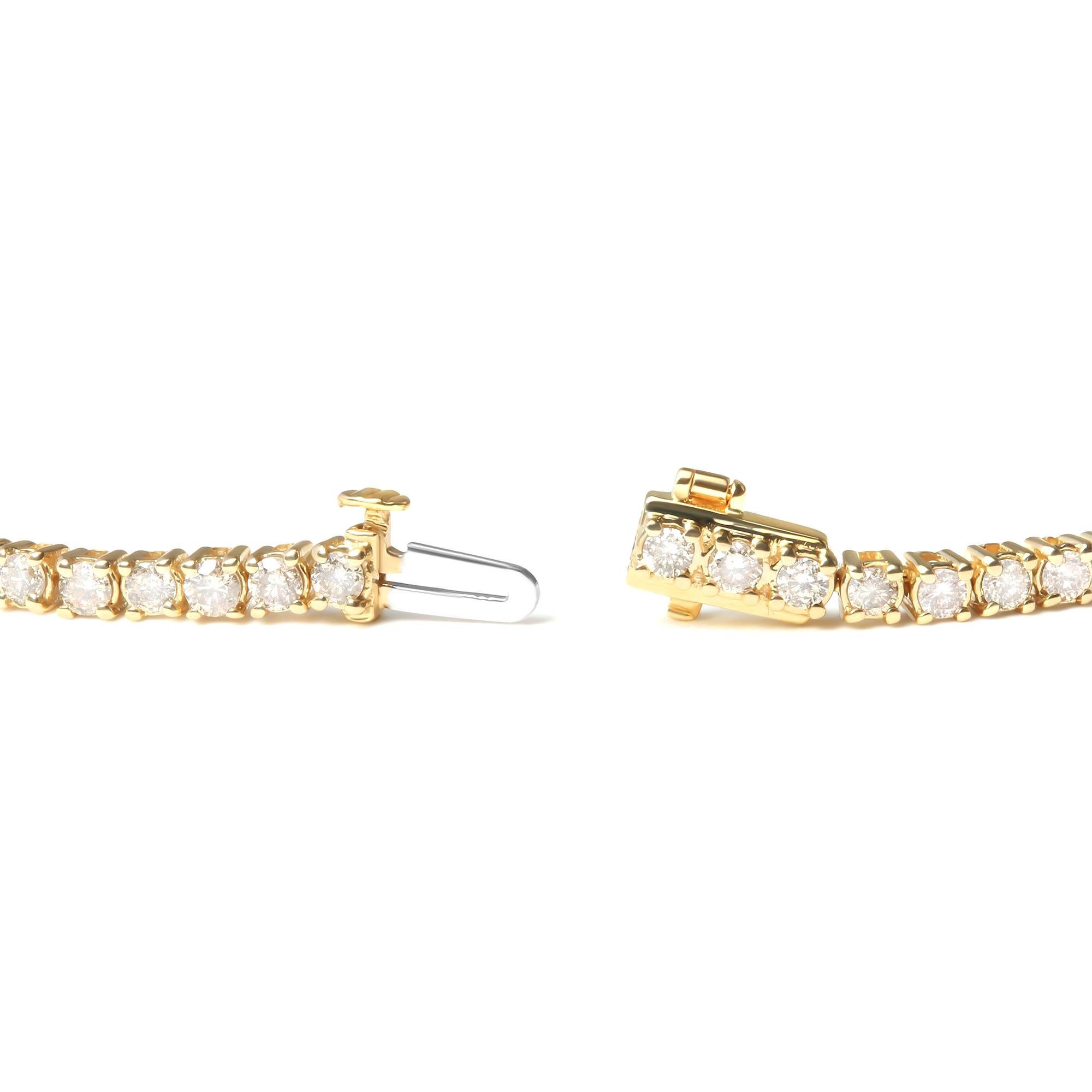 Taille ronde Bracelet de tennis en diamants ronds taillés en brillant 3,25 carats or jaune 14K en vente